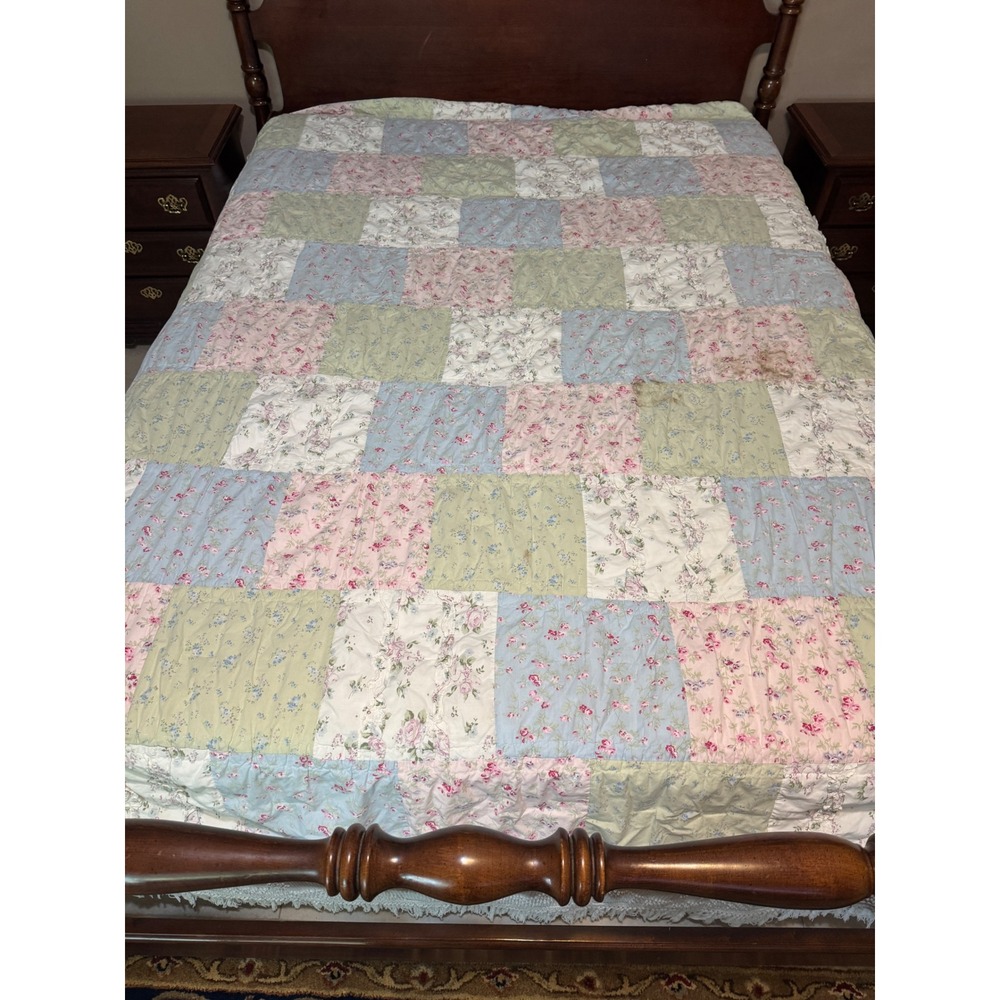 Simply Shabby Chic Pastel Patchwork Floral Reversible Cotton Quilt Full Queen